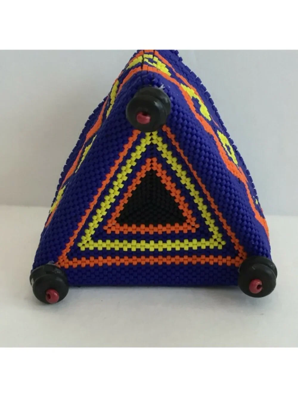 Handmade Beaded Small Box Royal Blue Orange Yellow Tribal Tchotchke